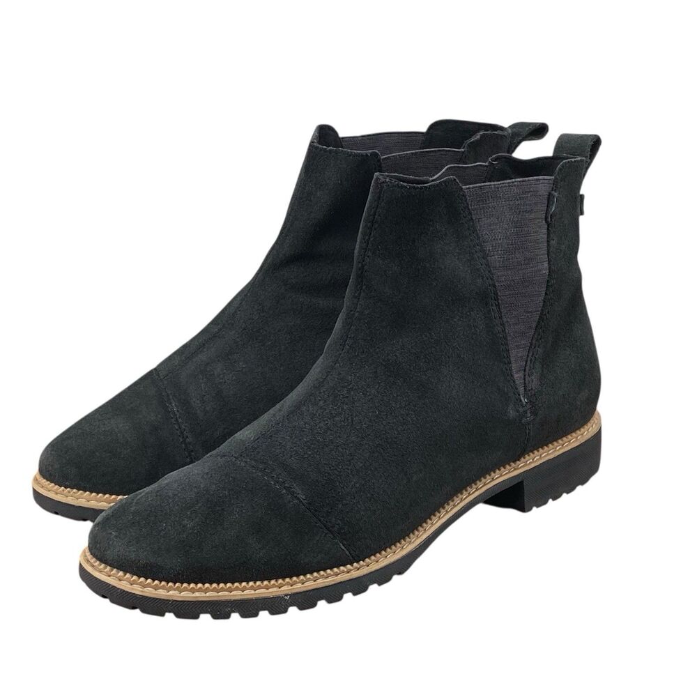 TOMS Cleo Chelsea Pull On Boots Black Suede Women's Size 8.5
